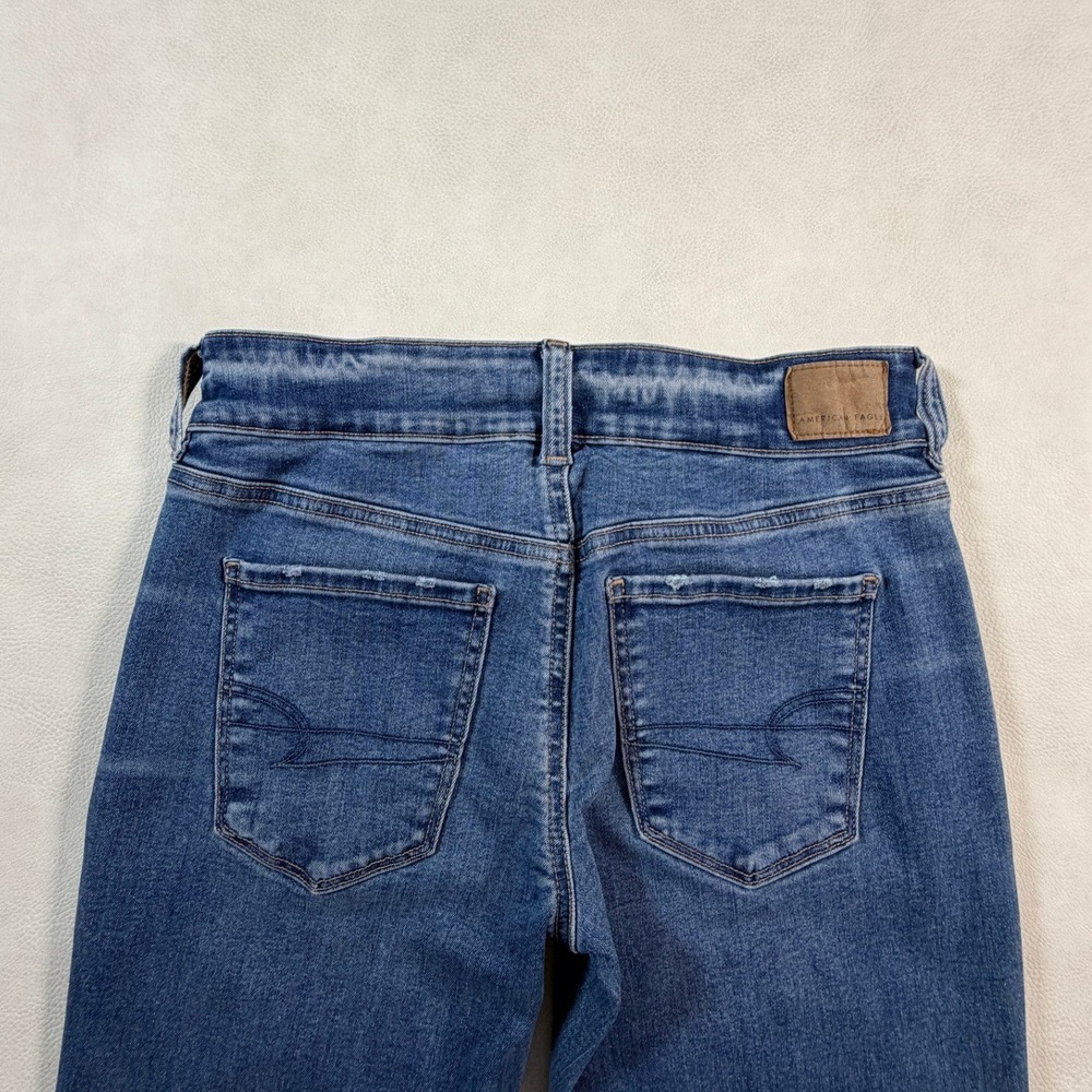 American Eagle Size 6 Super Low Rise Flare Jeans Medium Wash Next Level Stretch - Picture 10 of 11